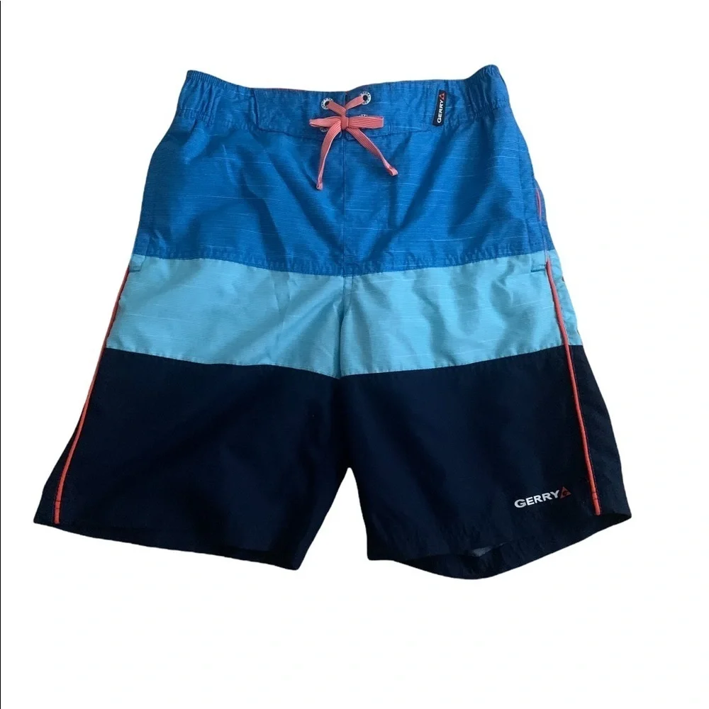 Gerry Gear | Youth Boys Swim Trunks Medium Blue Ocean Hot Orange Striped